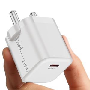 boat 25w fast charger with overheat/overcharge protection, auto detection for samsung, xiaomi & android users (pearl white)
